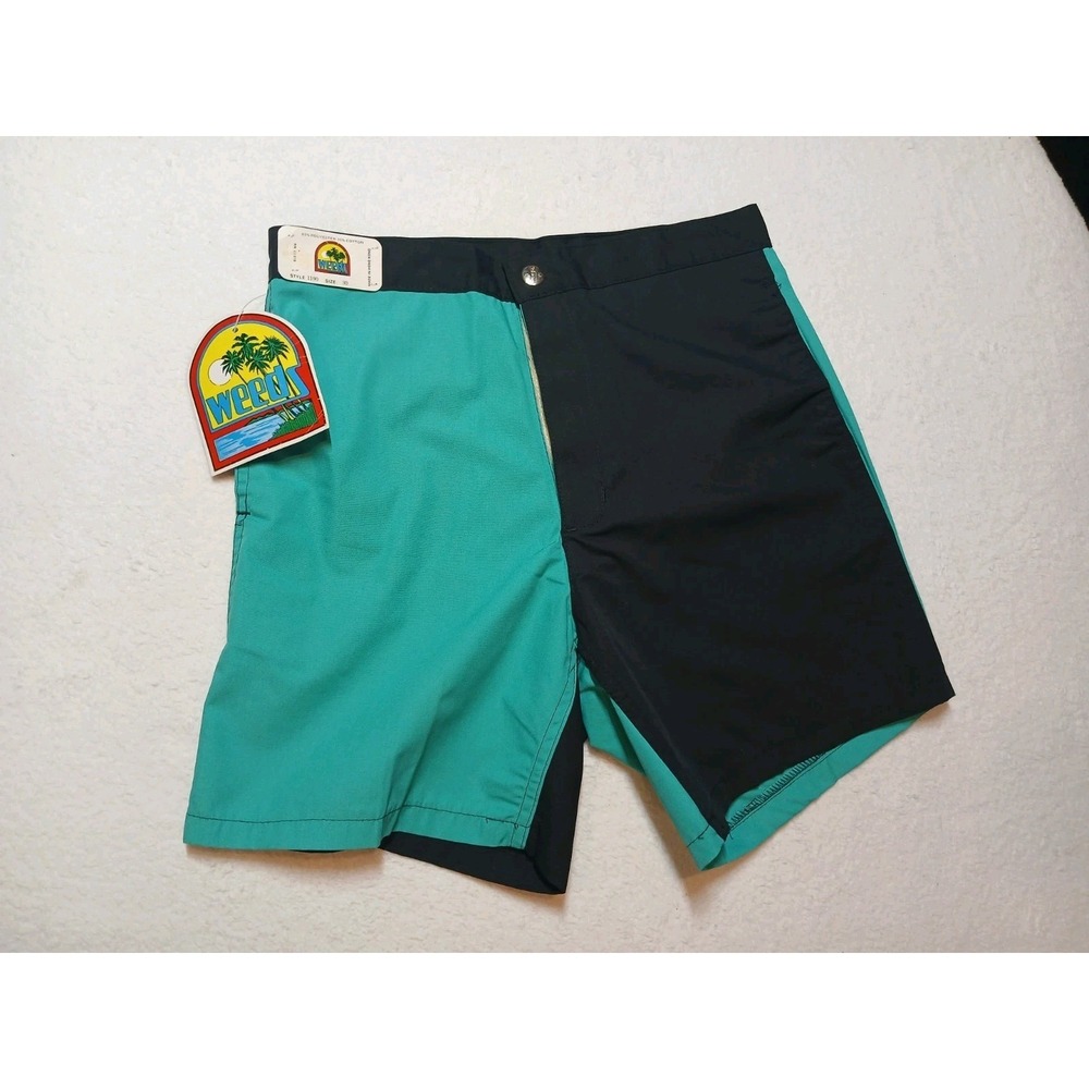 VTG Weeds Board Shorts Mens 30 Black Turquoise Surfing Hong Kong 80s NWT*dscrptn